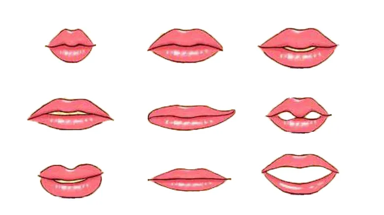 Ilustración de diferentes formas de labios, guía visual para tipos de labios en maquillaje y belleza.